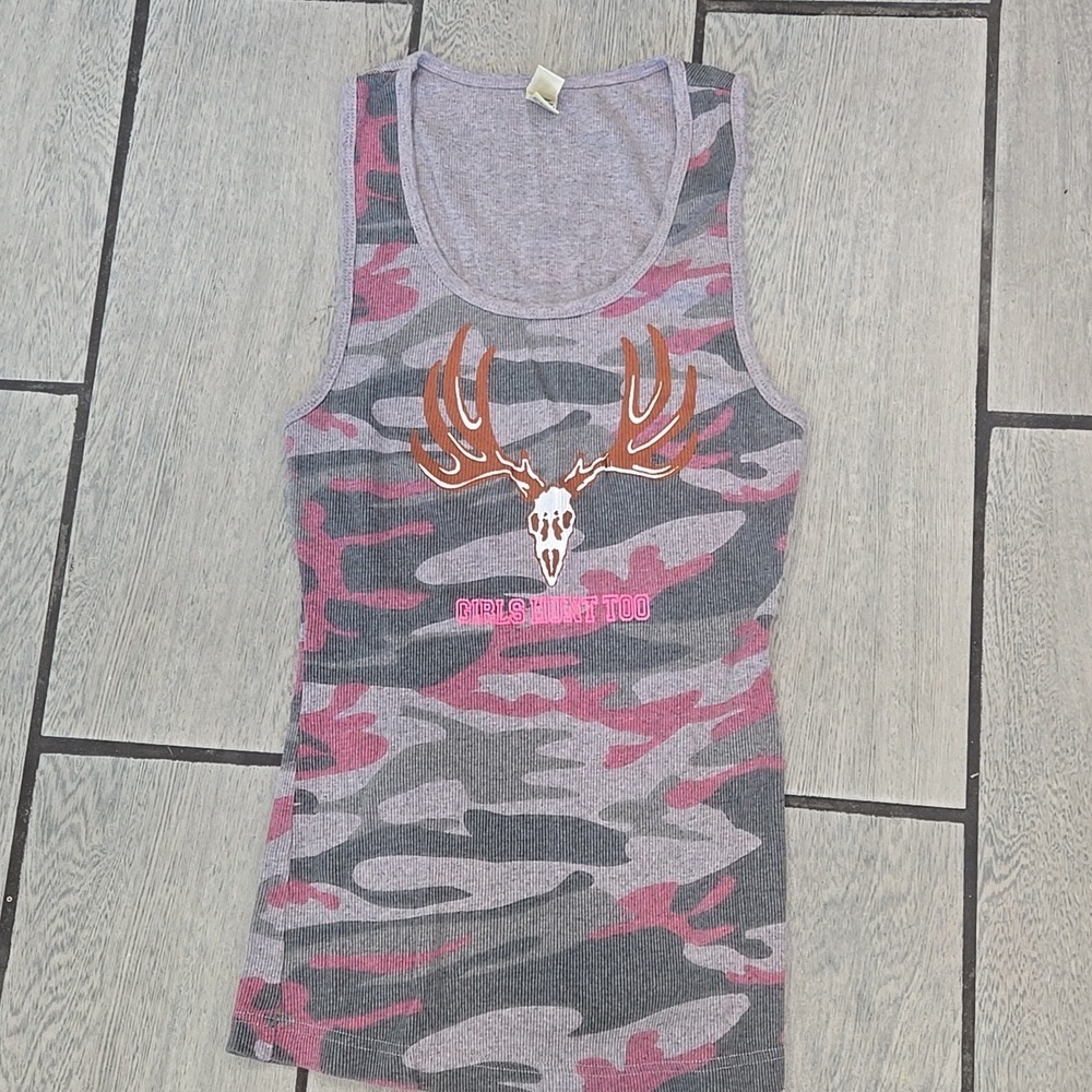 Kavio Girls With Guns Pink Camo Ribbed Tank Top Girls Hunt Too XL